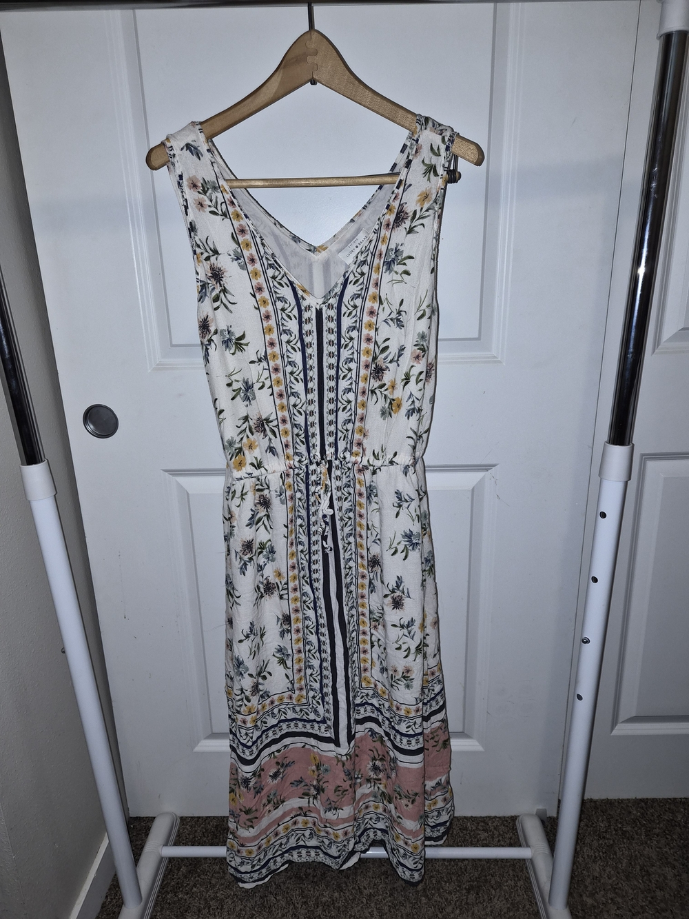Lucky Brand Cream Midi Dress with Pink and Yellow Floral Trim